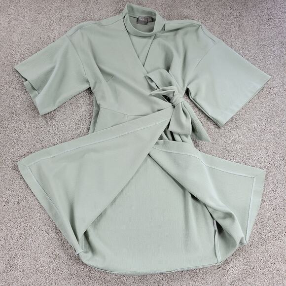 ASOS Womens Dress 4 Mint Green Textured Wrap V Neck Plunge Kimono Tie Waist - Picture 14 of 16